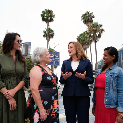 Jeannine Wisnosky Stehlin in downtown Culver City talking traffic